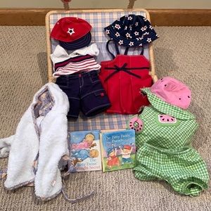 Bitty Baby woven case and outfits